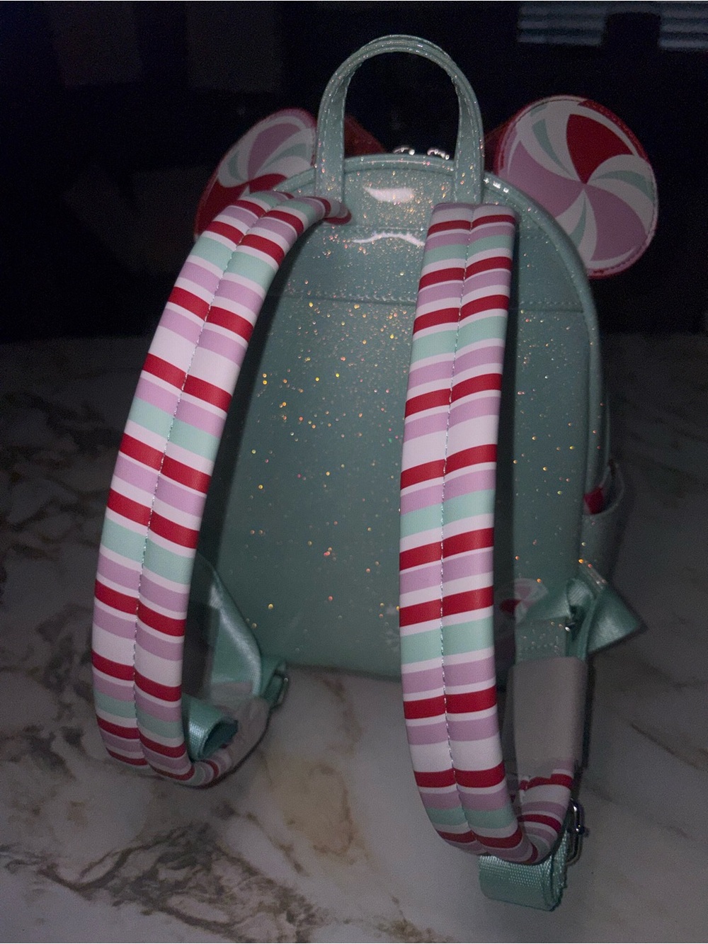 Disney Loungefly Mint Candy Mouse Ear Mini Backpack with Red Bow - Picture 6 of 6